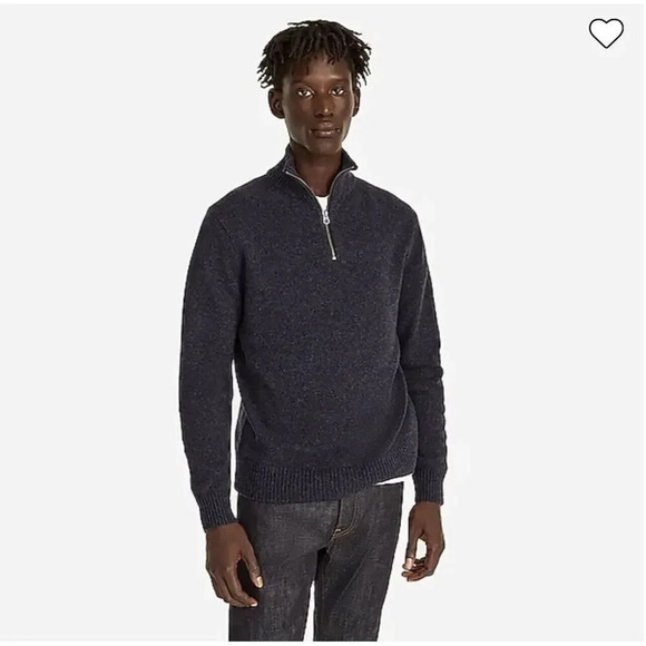 J. Crew Men’s Sweater Marled Indigo Rugged Merino Wool-blend Pullover 1/4 Zip L - Picture 1 of 4